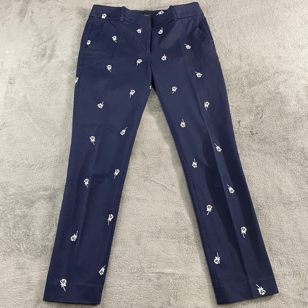 LOFT Trousers Women 6 Navy Blue Marisa Fit Floral Embroidered Straight Leg Pants
